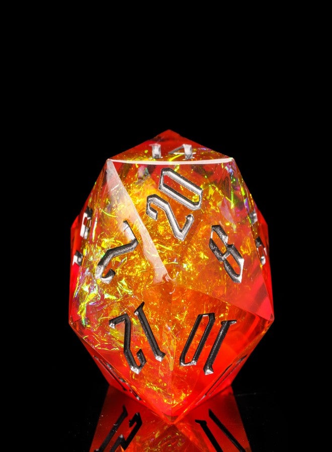 Cusdie Single D20 DND Dice with Sharp Edges and Glitter Foil Inclusions, 20 Sided D&D Dice, 33mm Handcrafted, for Role Playing Game (Orange/SG) - Image 1